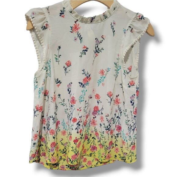 Cresent & Willough Floral Cap Sleeve Tie Neck Blouse Size Small - Picture 5 of 9